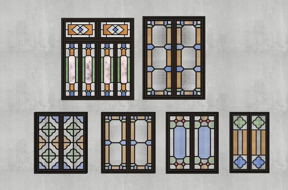 中式满洲窗彩玻璃复古窗SU模型 SU模型免费下载_sketchup模型