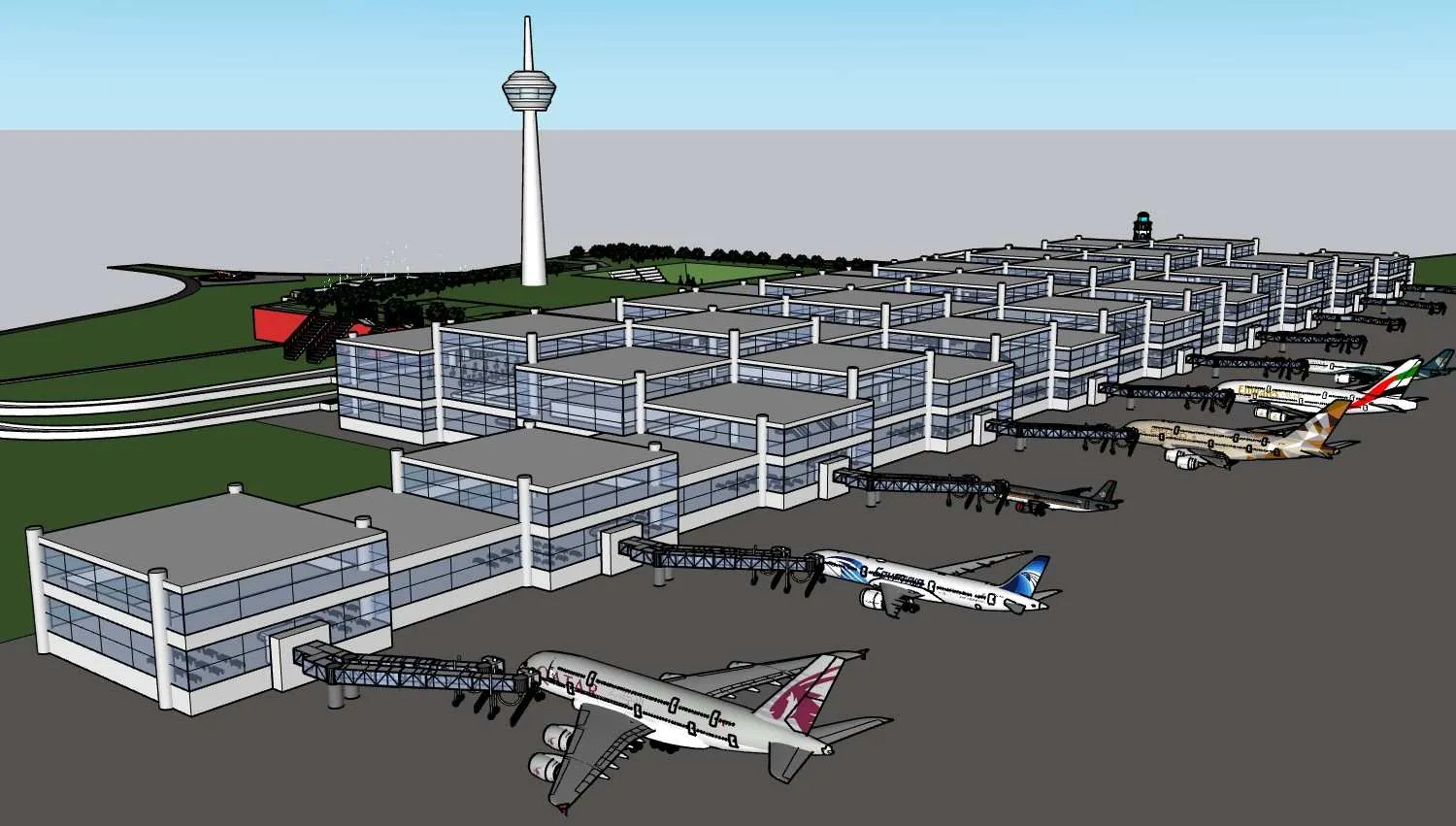 民航飞机场航站楼SU模型 SU模型免费下载_sketchup模型