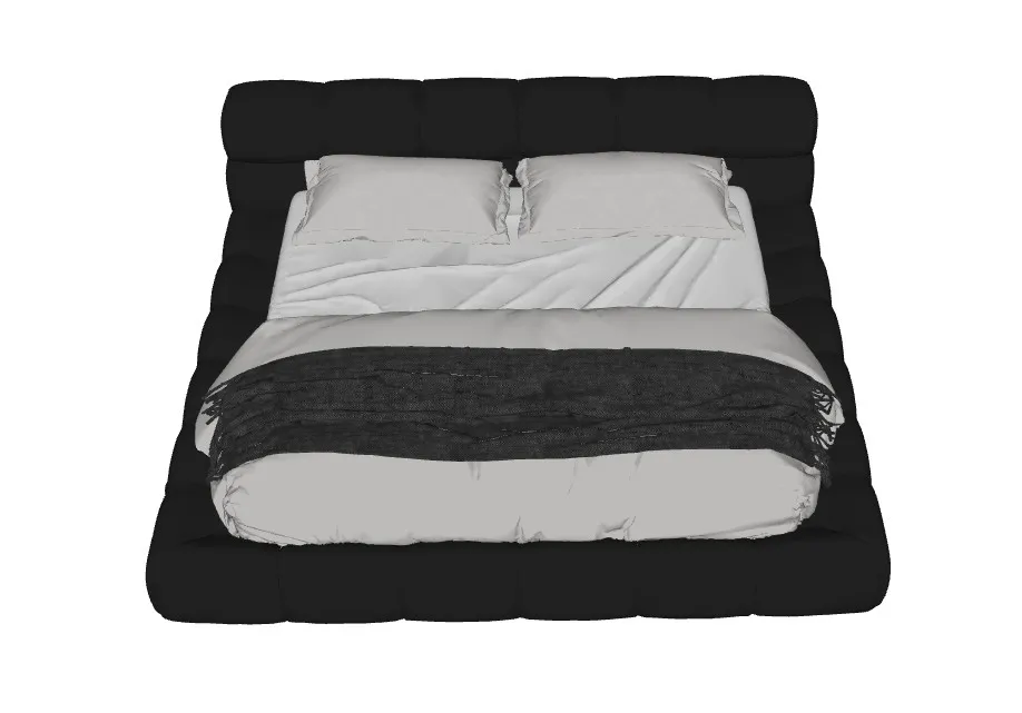 黑色泡芙软包奶油床SU模型 SU模型免费下载_sketchup模型