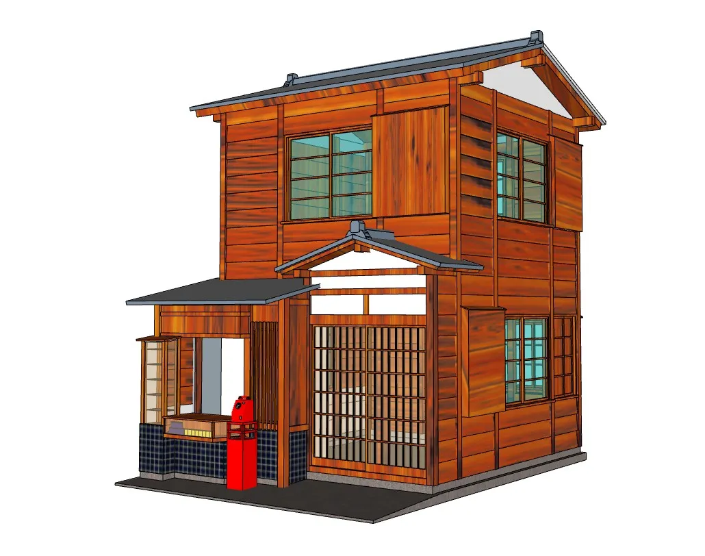 日本建筑两层木造商铺SU模型 SU模型免费下载_sketchup模型