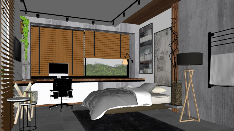 工业风公寓卧室SU模型 SU模型免费下载_sketchup模型