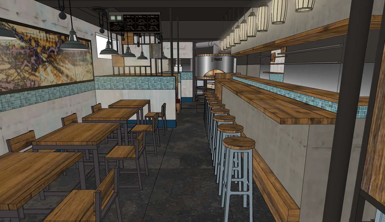 工业风披萨店餐饮店SU模型 SU模型免费下载_sketchup模型