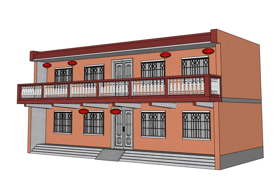 两层中式农村自建房SU模型 SU模型免费下载_sketchup模型