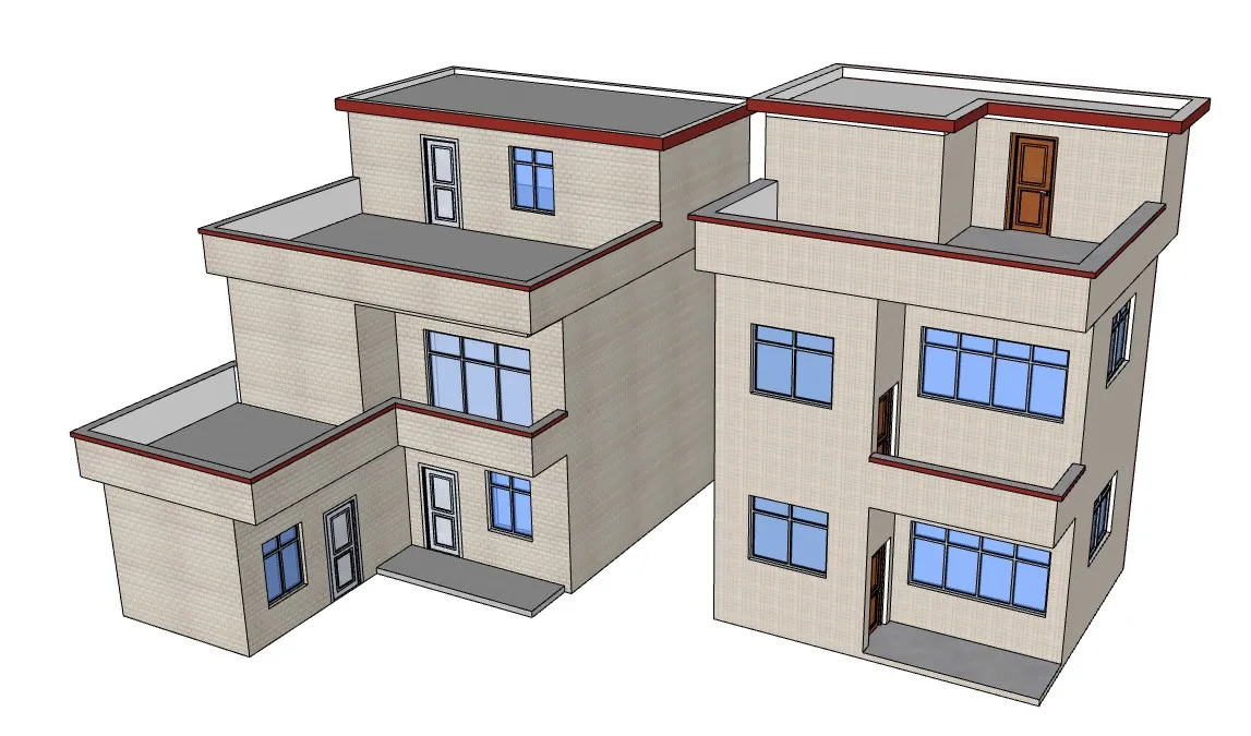 现代三层独栋自建房SU模型 SU模型免费下载_sketchup模型