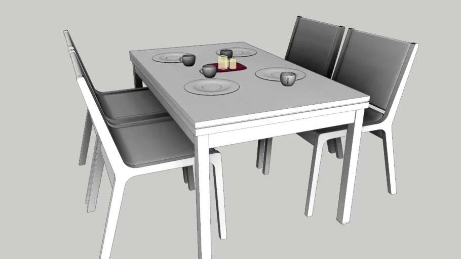 四人餐桌椅家具SU模型 SU模型免费下载_sketchup模型