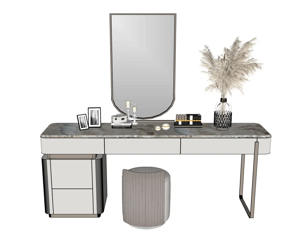 轻奢梳妆桌化妆凳SU模型 SU模型免费下载_sketchup模型