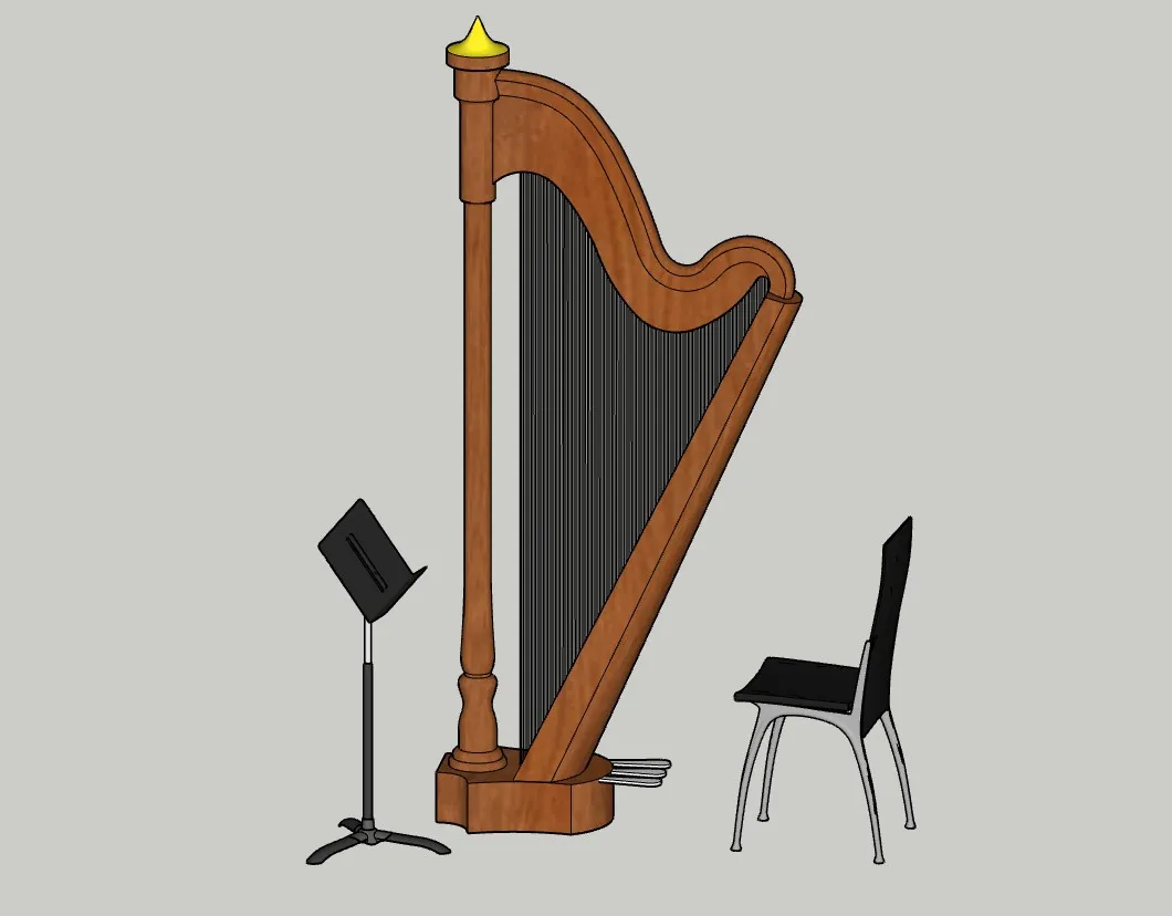 古典乐器竖琴SU模型 SU模型免费下载_sketchup模型