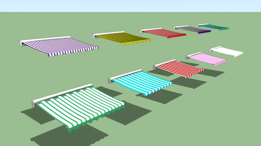多色条纹伸缩遮阳棚SU模型 SU模型免费下载_sketchup模型