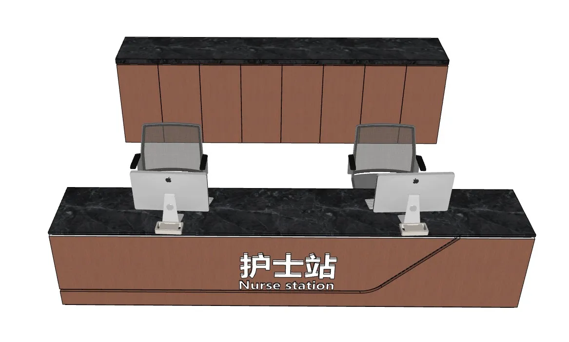 中式护士站服务台电脑SU模型 SU模型免费下载_sketchup模型