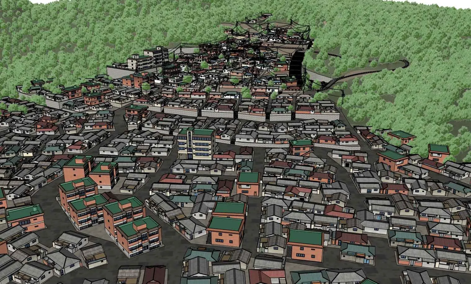 日韩乡镇村庄自建房场景SU模型 SU模型免费下载_sketchup模型