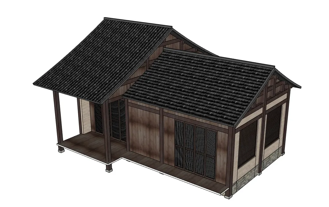 中式传统木结构民居SU模型 SU模型免费下载_sketchup模型