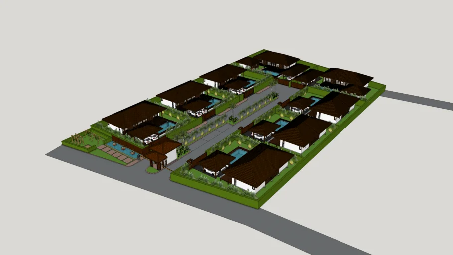 坡屋顶高档村庄别墅群落SU模型 SU模型免费下载_sketchup模型