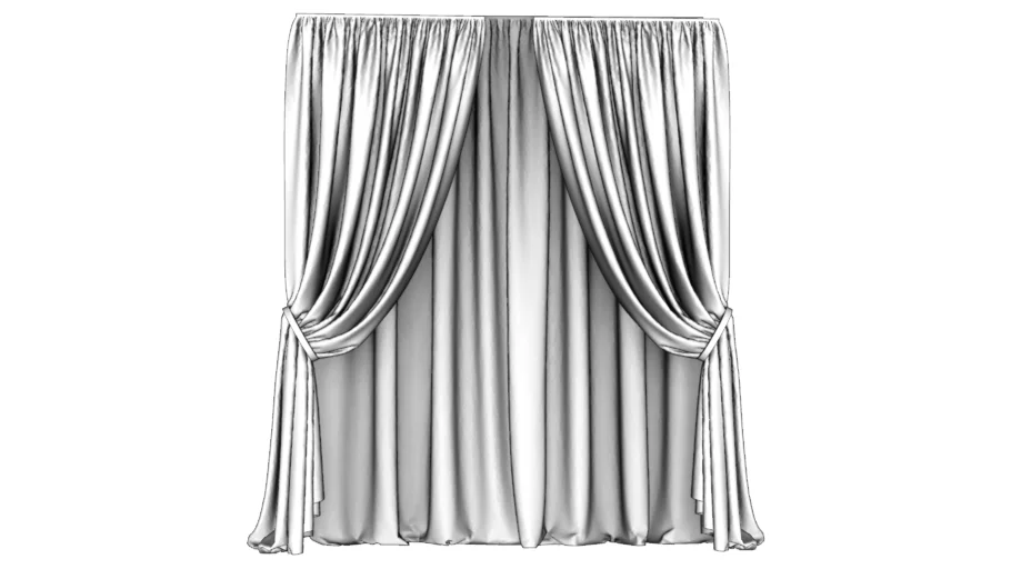 轻奢双开褶皱帷幔窗帘SU模型 SU模型免费下载_sketchup模型