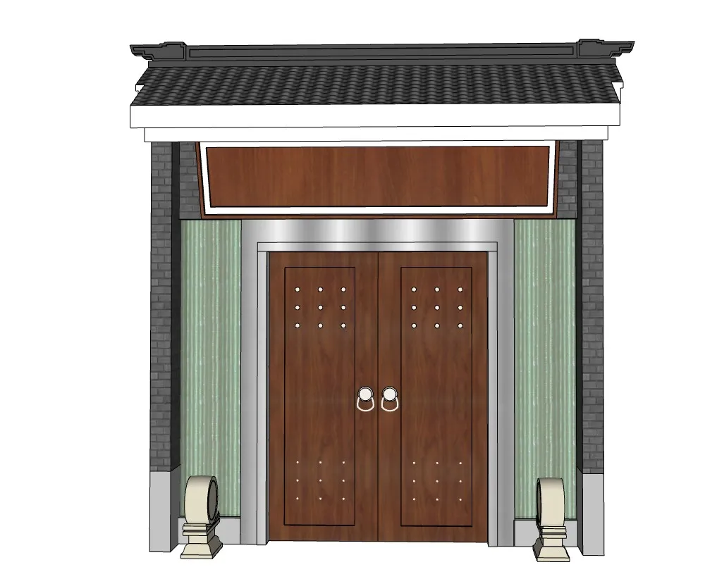 中式铆钉纪念馆入户大门SU模型 SU模型免费下载_sketchup模型