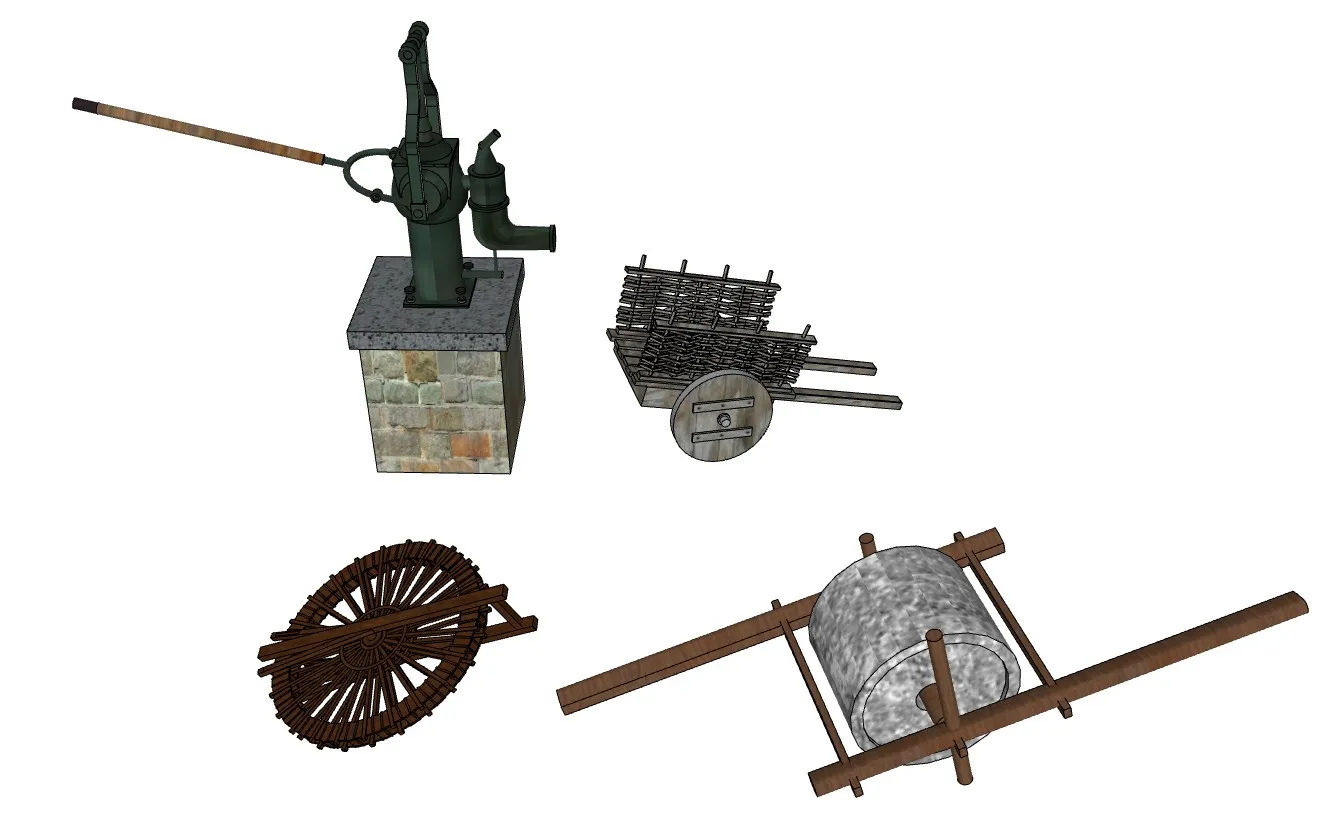 怀旧农耕老物件组合SU模型 SU模型免费下载_sketchup模型