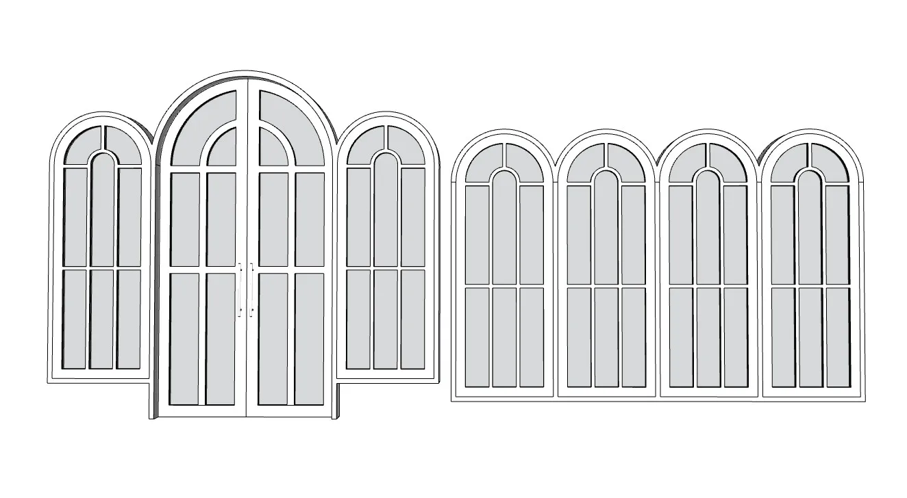欧式弧形门窗组合SU模型 SU模型免费下载_sketchup模型