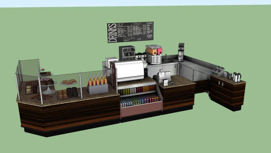 复古木纹咖啡吧台SU模型 SU模型免费下载_sketchup模型