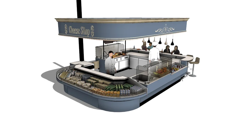 复古弧形芝士售卖亭SU模型 SU模型免费下载_sketchup模型