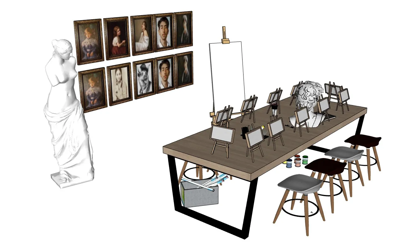 美术馆艺术画室SU模型 SU模型免费下载_sketchup模型