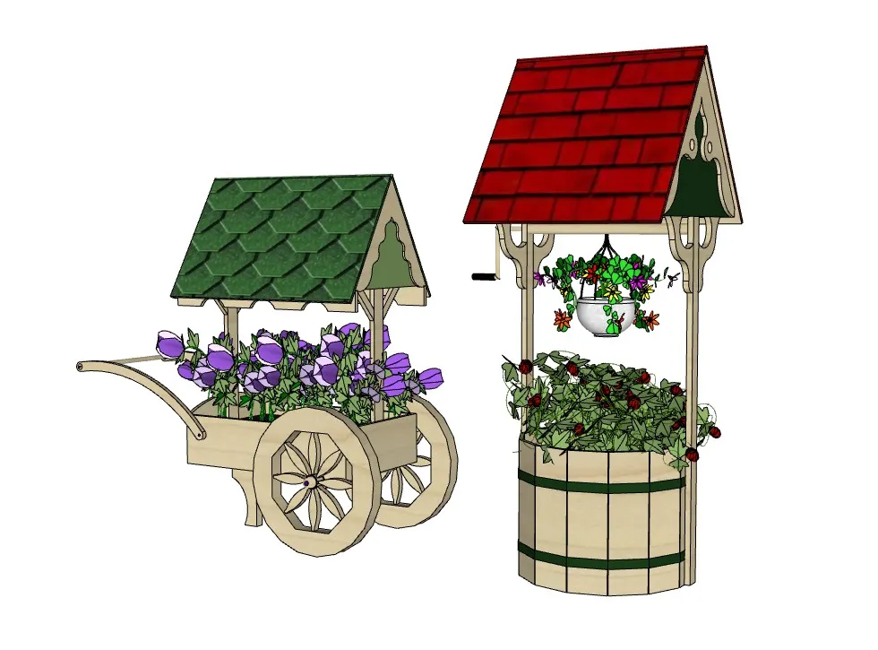 田园花艺花车水井SU模型 SU模型免费下载_sketchup模型