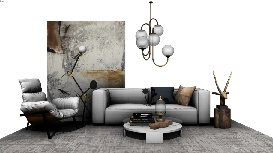 工业风客厅软装SU模型 SU模型免费下载_sketchup模型
