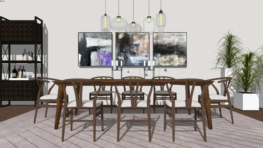 现代简约实木餐厅SU模型 SU模型免费下载_sketchup模型