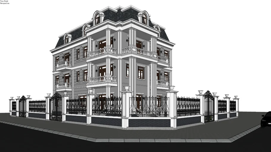 法式古典独栋别墅SU模型 SU模型免费下载_sketchup模型