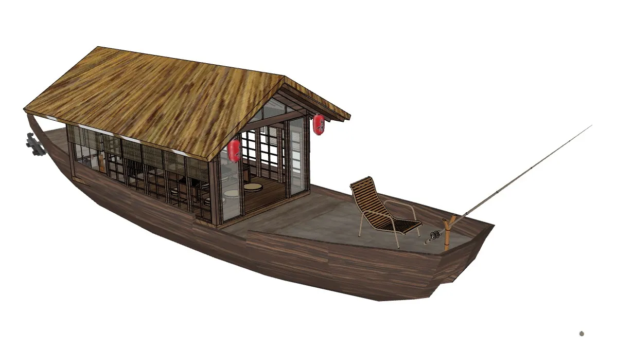 中式休闲坊船钓鱼船SU模型 SU模型免费下载_sketchup模型