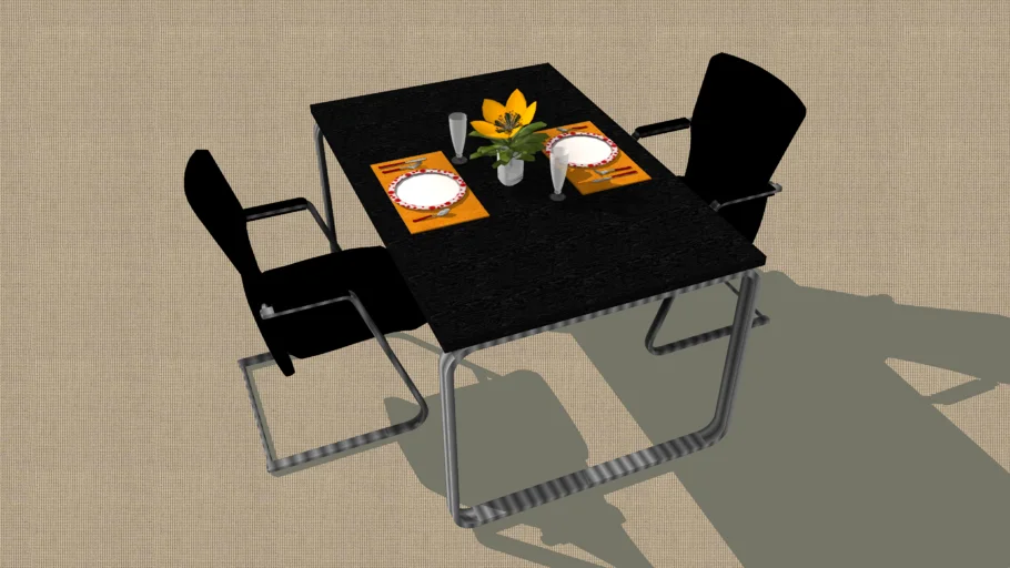 轻奢黑色双人餐桌SU模型 SU模型免费下载_sketchup模型