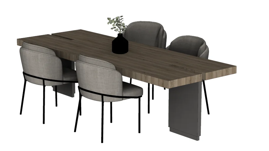 侘寂风实木四人餐桌SU模型 SU模型免费下载_sketchup模型