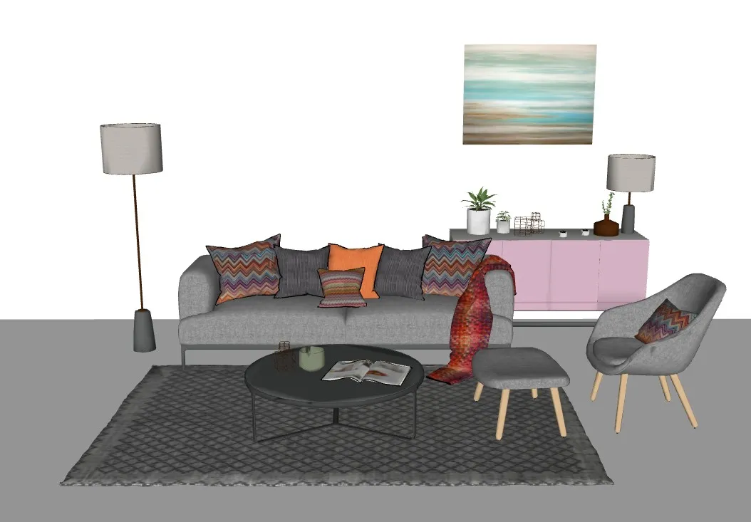北欧沙发彩色抱枕SU模型 SU模型免费下载_sketchup模型