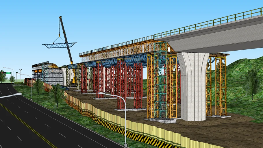 桥梁现浇支架施工SU模型 SU模型免费下载_sketchup模型