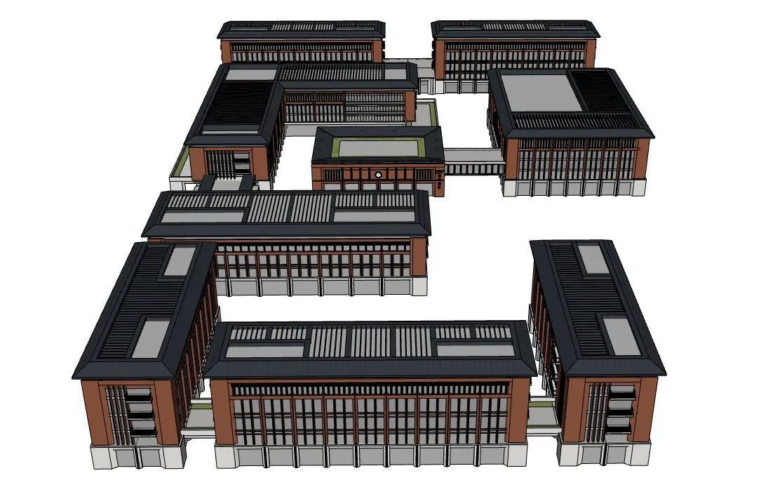 新中式校园教学楼SU模型 SU模型免费下载_sketchup模型