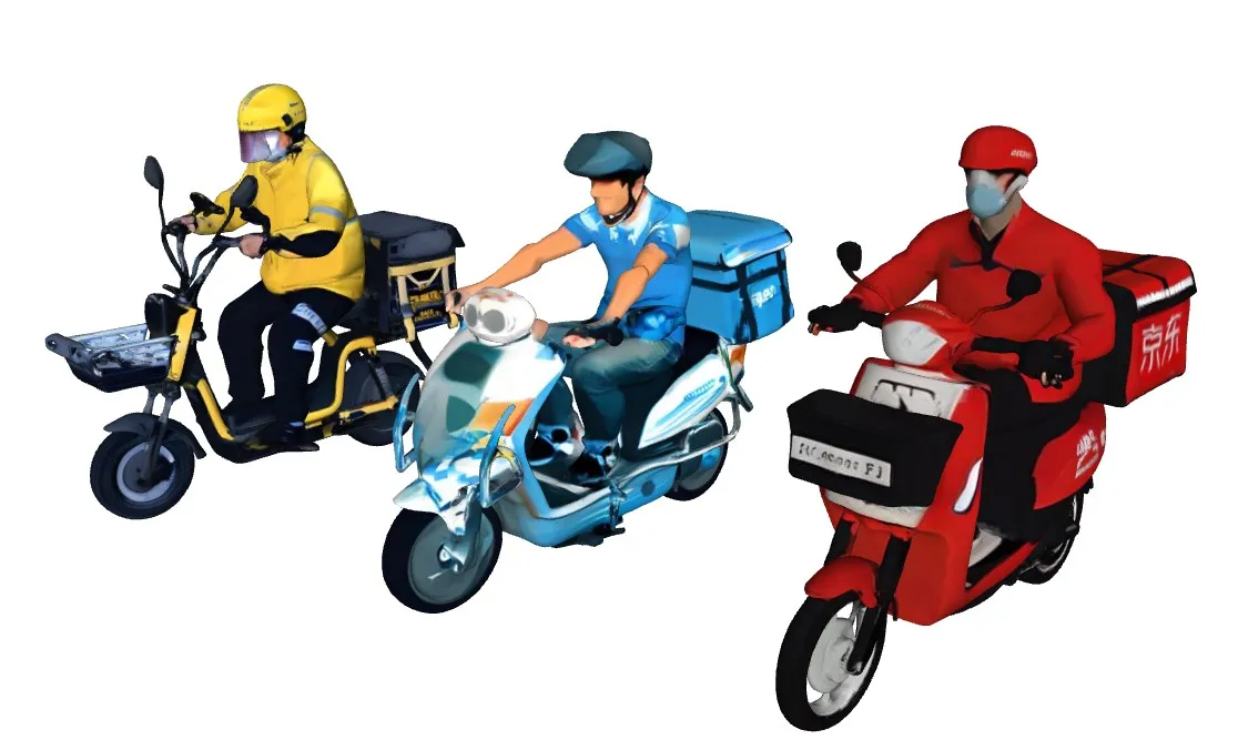 三家外卖骑手人物SU模型 SU模型免费下载_sketchup模型