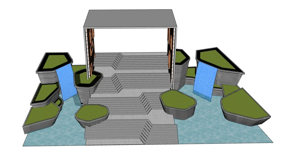 阶梯水景校园广场SU模型 SU模型免费下载_sketchup模型