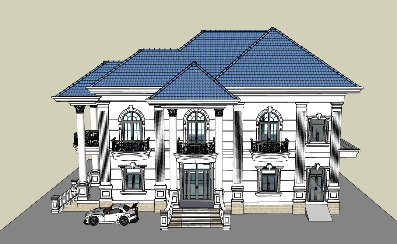 法式古典两层别墅SU模型 SU模型免费下载_sketchup模型