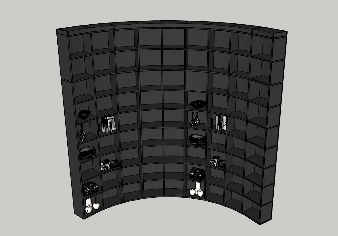 木制弧形书架摆件柜SU模型 SU模型免费下载_sketchup模型