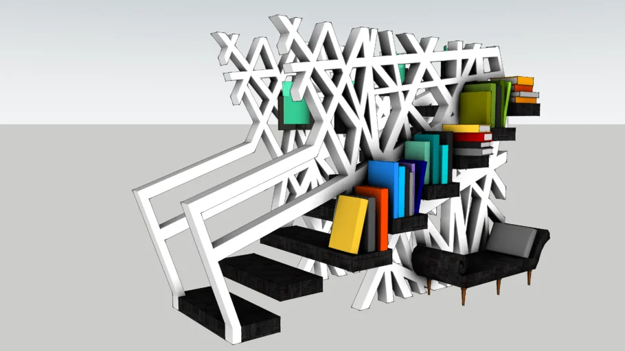 创意楼梯书吧组合SU模型 SU模型免费下载_sketchup模型