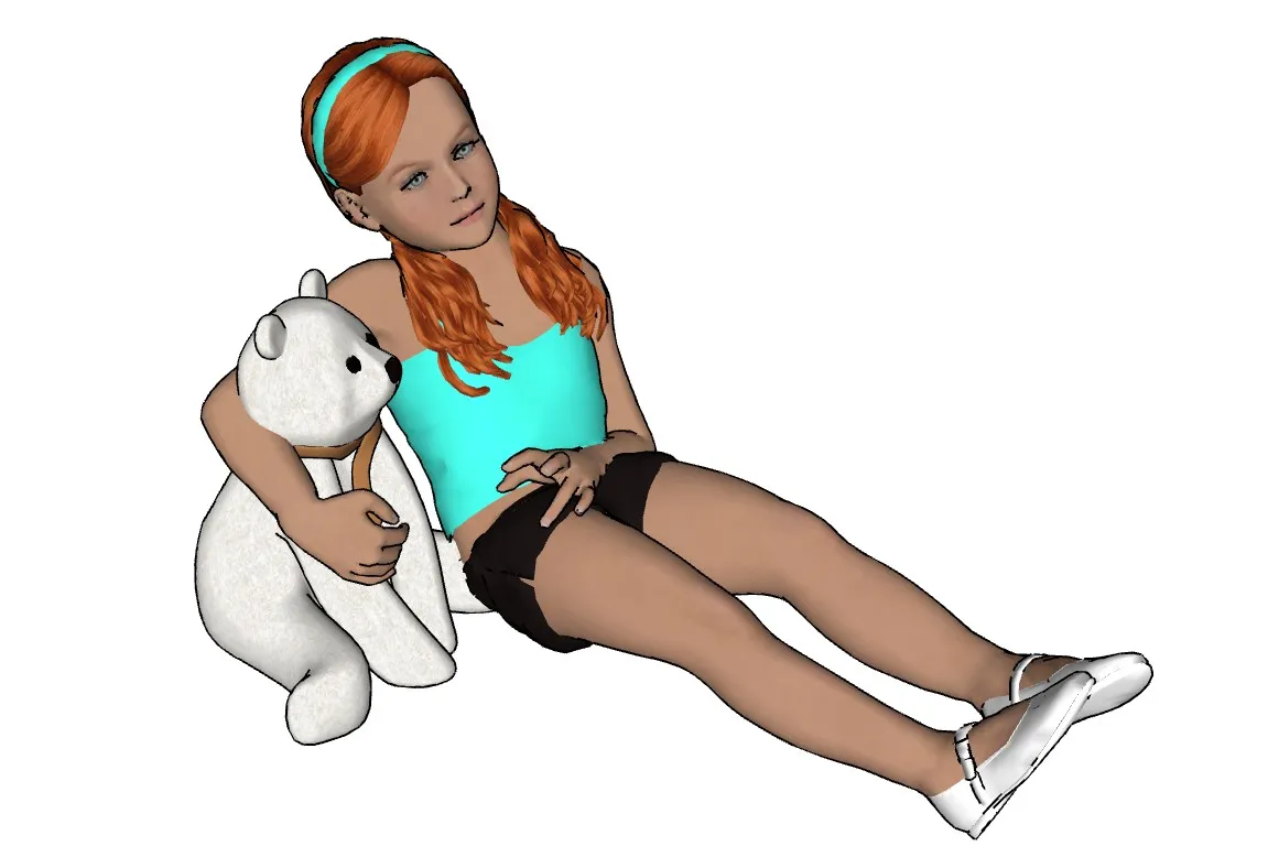 女孩抱玩偶人物SU模型 SU模型免费下载_sketchup模型