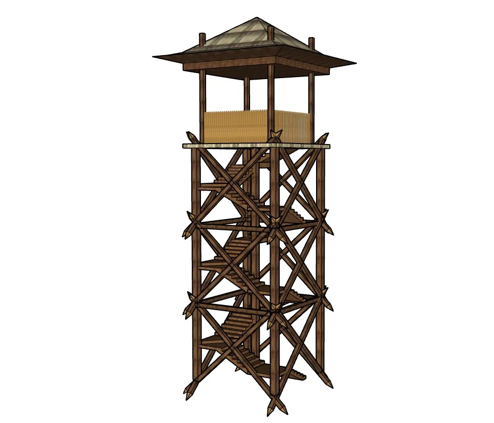 木质仿古观察塔瞭望台SU模型 SU模型免费下载_sketchup模型
