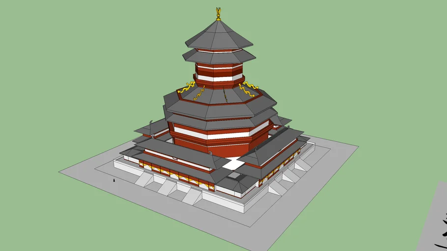 中式隋唐寺院寺庙建筑SU模型 SU模型免费下载_sketchup模型