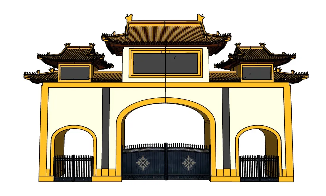 三解门寺院山门SU模型 SU模型免费下载_sketchup模型