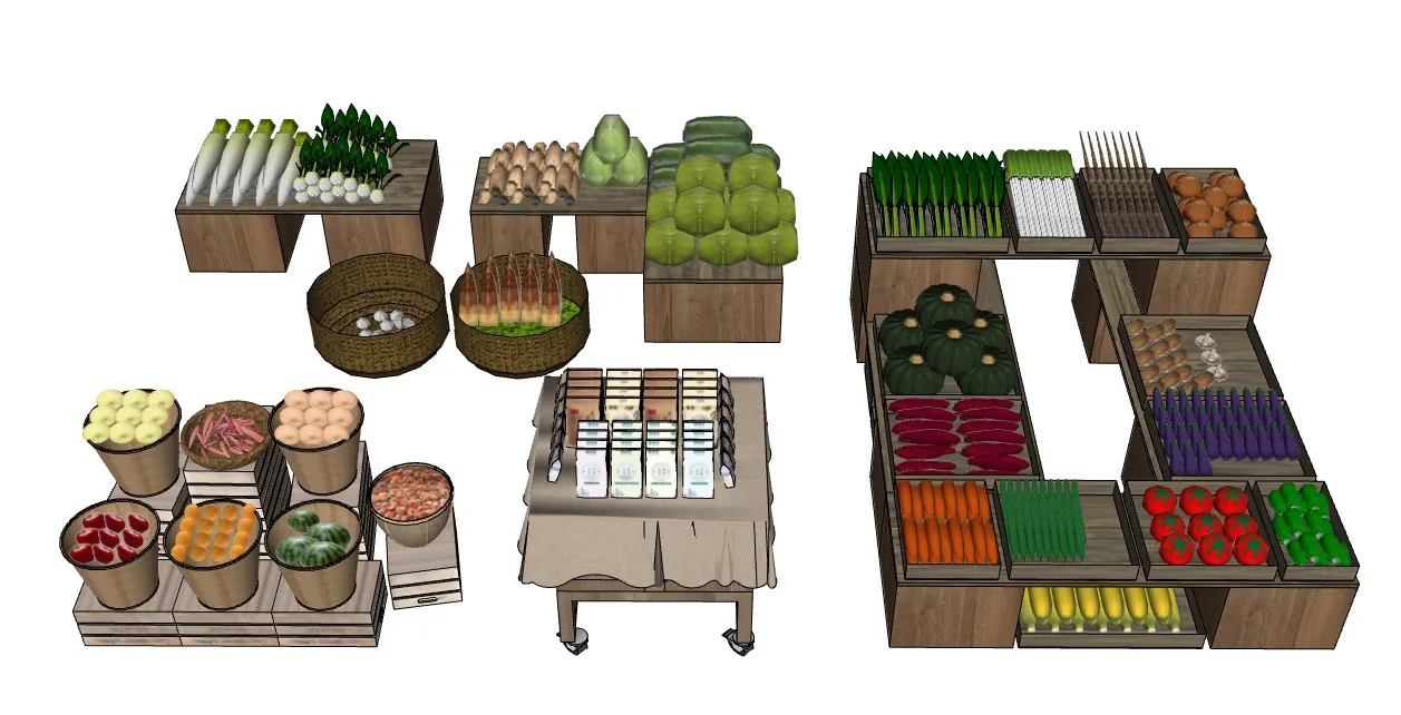 生鲜农产品装饰陈列组合SU模型 SU模型免费下载_sketchup模型