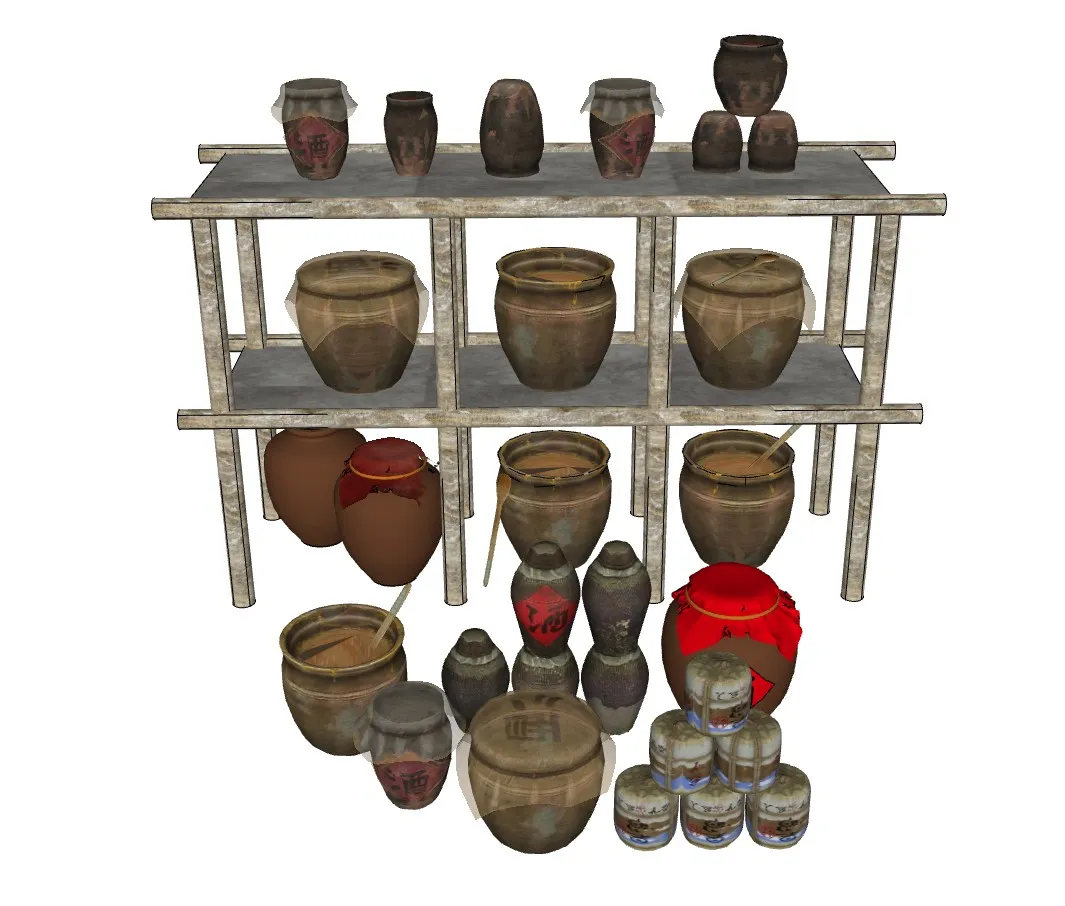 中式酒坛酒具组合su模型 SU模型免费下载_sketchup模型