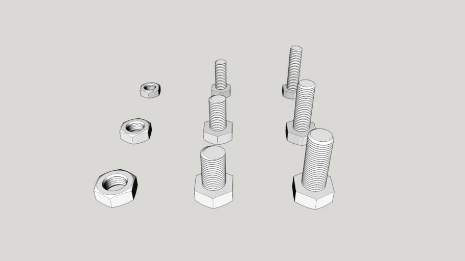 多规格六角螺栓螺母su模型 SU模型免费下载_sketchup模型