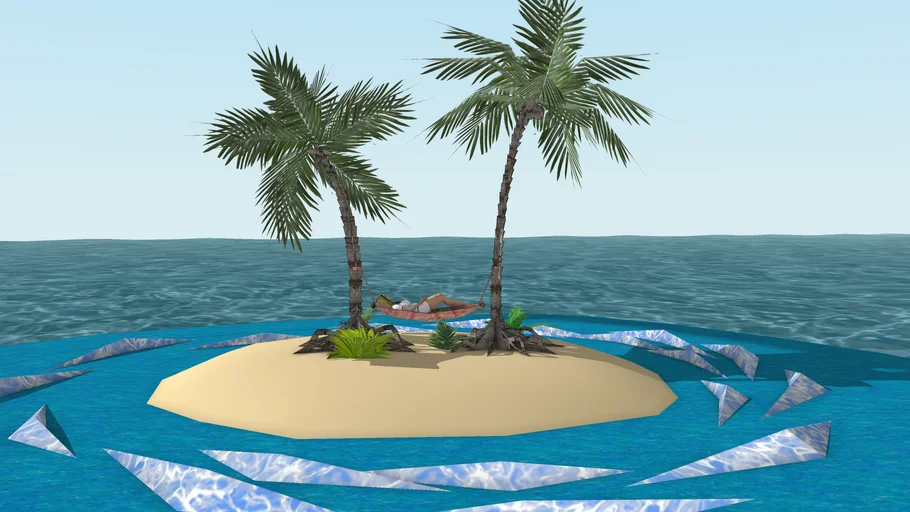 热带小岛椰子树吊床SU模型 SU模型免费下载_sketchup模型