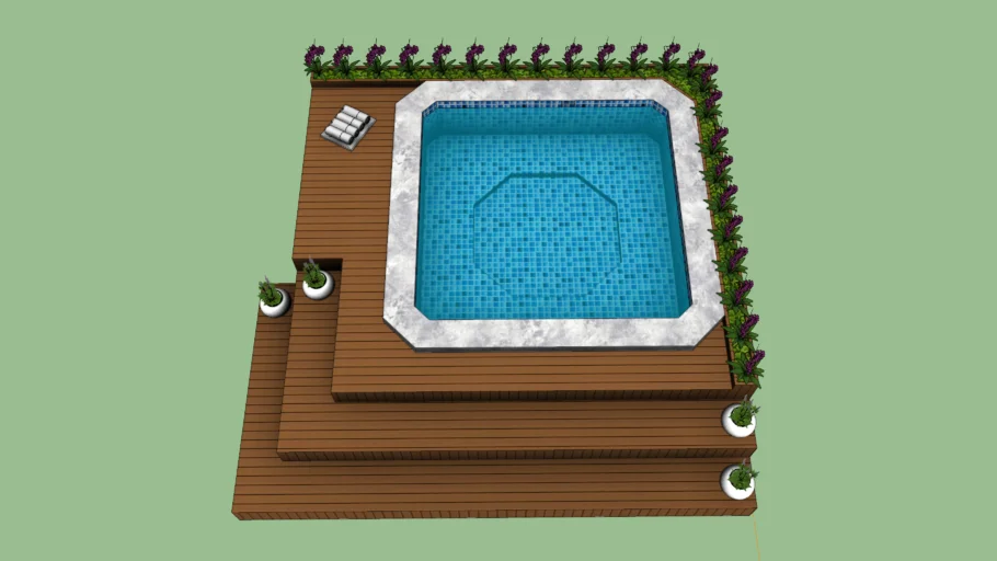 木质平台温泉池SU模型 SU模型免费下载_sketchup模型