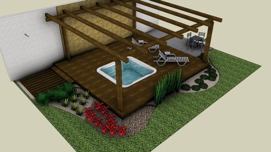 廊架木平台泡池温泉SU模型 SU模型免费下载_sketchup模型