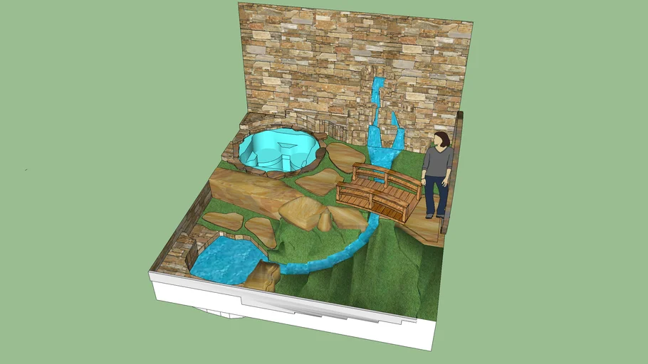 日式石墙溪流泡池温泉SU模型 SU模型免费下载_sketchup模型