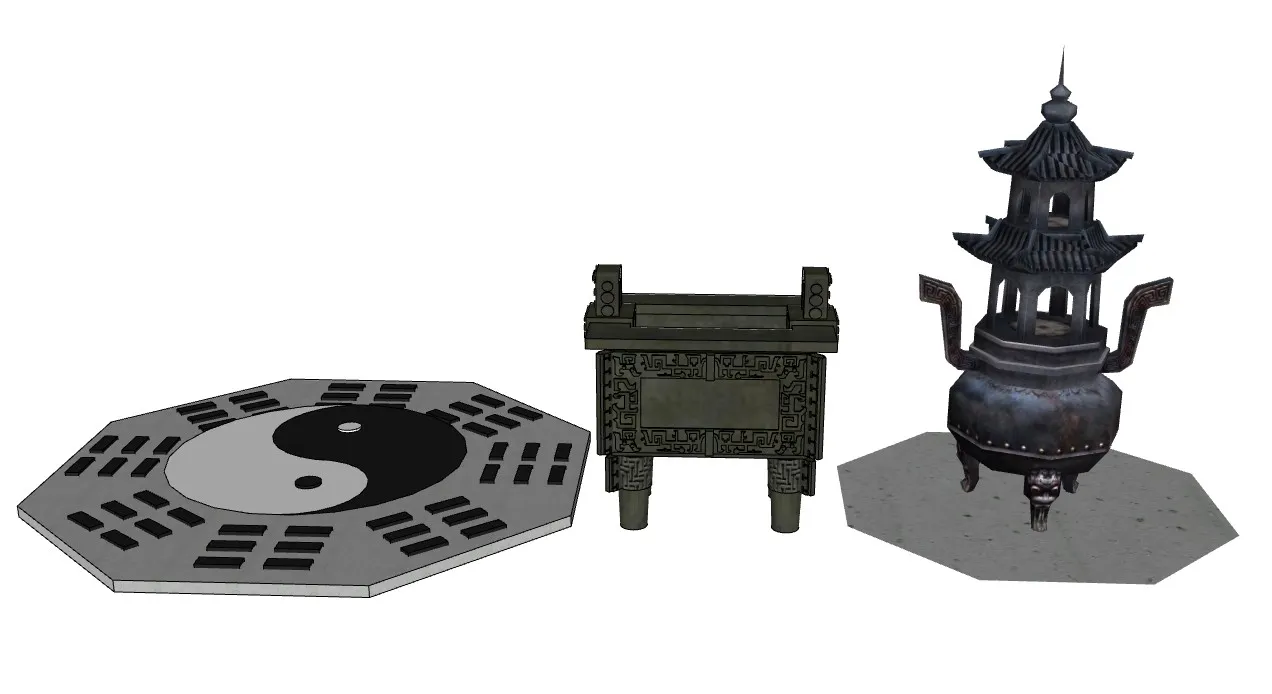 道观八卦香炉鼎法器SU模型 SU模型免费下载_sketchup模型